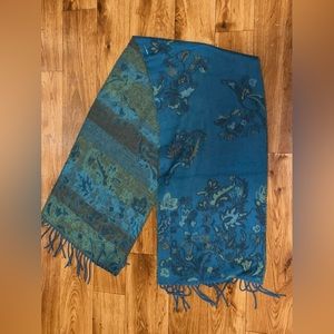 Blue and green floral print scarf